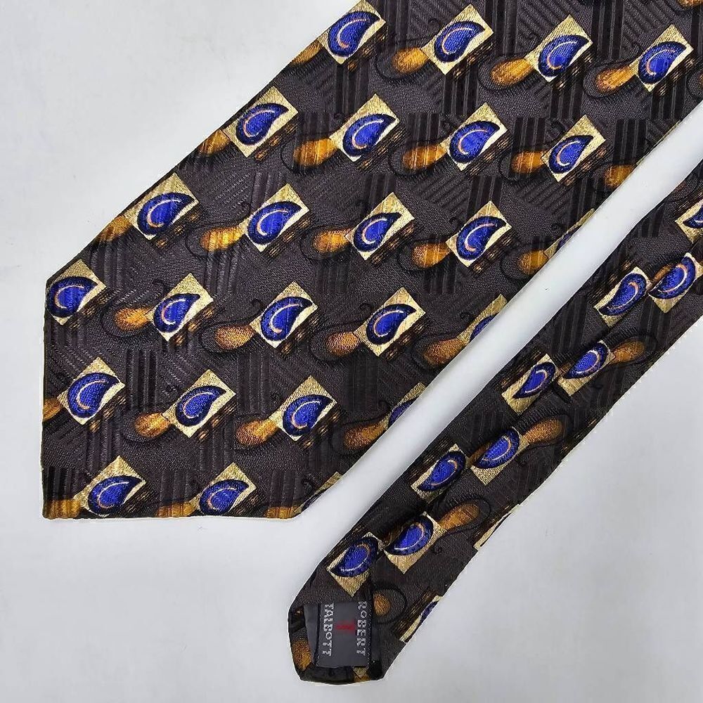 ROBERT TALBOTT BEST OF CLASS SILK TIE GRAY GOLD BLUE PAISLEY TEXTURED 4" X 57"